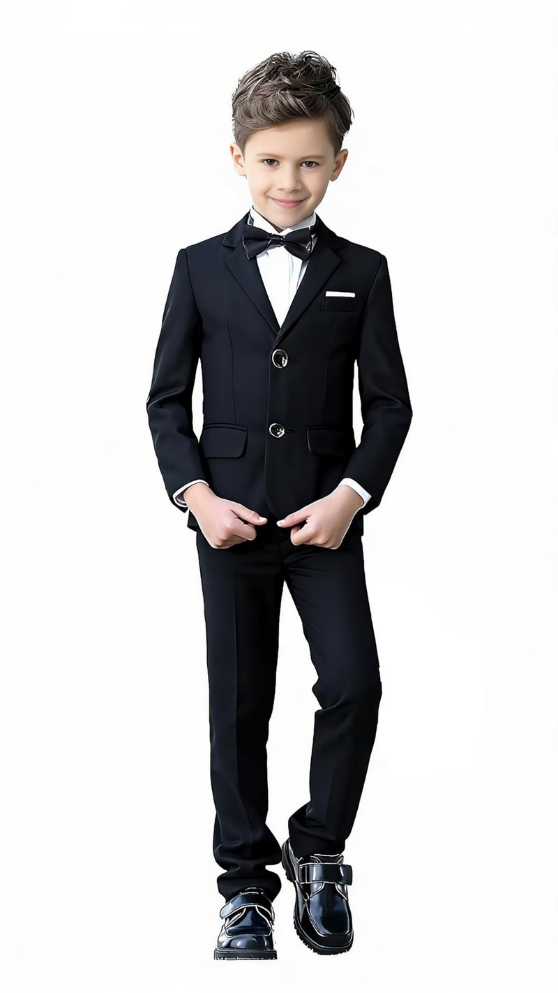 YuanLu Black Suit for Boys Slim Fit Formal Tuxedo Kids Wedding Guest Dresswear Ring Bearer Outfit Boy Homecoming Suits Size 8 - Image 1